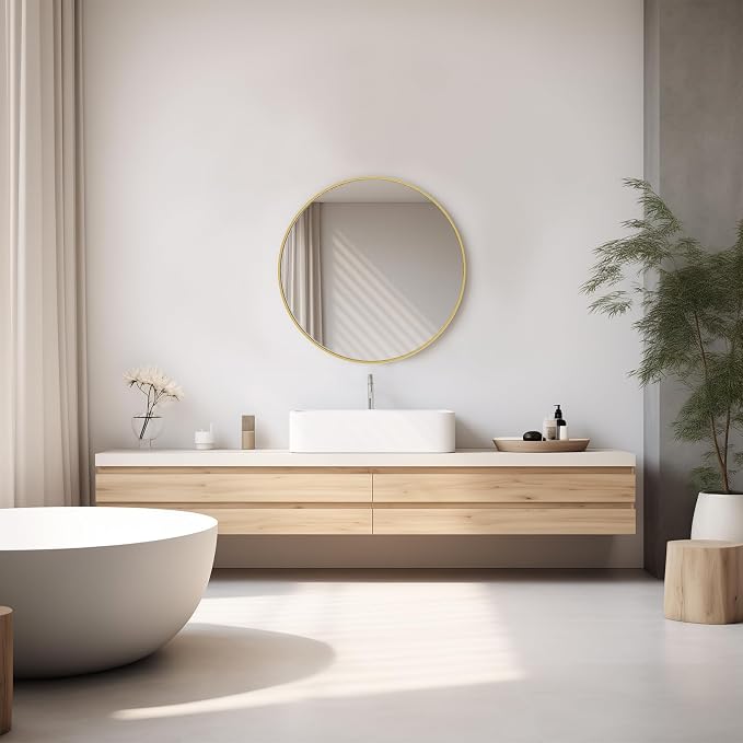 Sweetcrispy 20-inch Gold Round Wall Mirror, Circle Bathroom Mirrors - Image 5