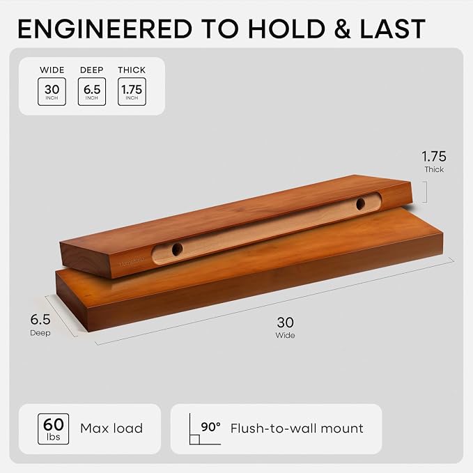 Homeforia Oak Floating Shelves 30 inch Long, High End Solid Real Wood 30inch - Image 2
