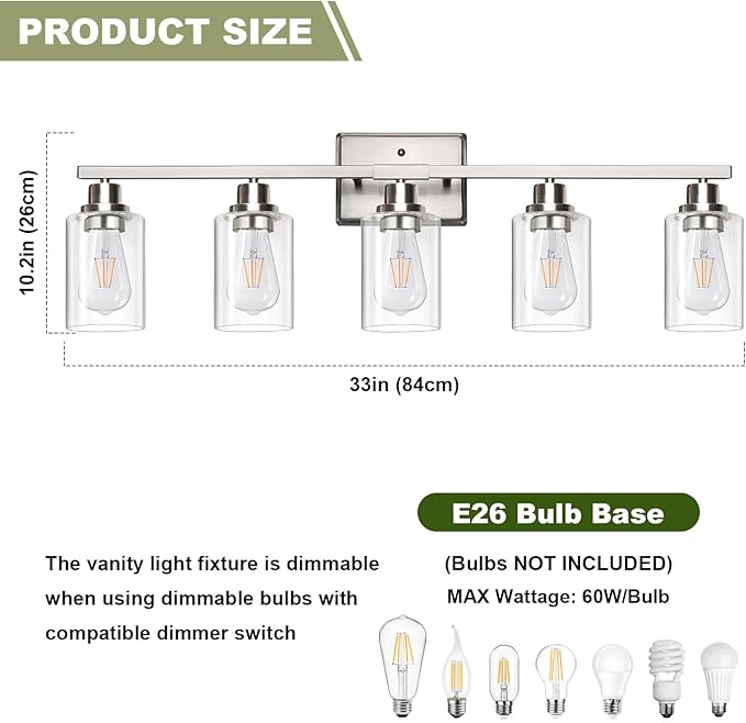 Unicozin Modern Bathroom Light Fixtures, 5 Light Vanity Lights Over Mirror - Image 6