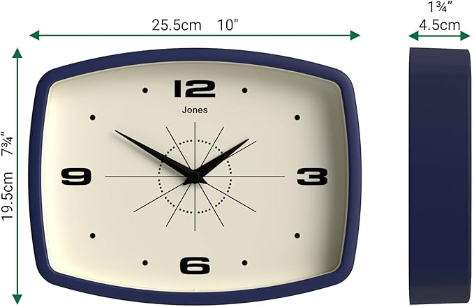 JONES CLOCKS® Movie Wall Clock | Rectangular Retro Clock | 25cm | Blue | Cool - Image 4