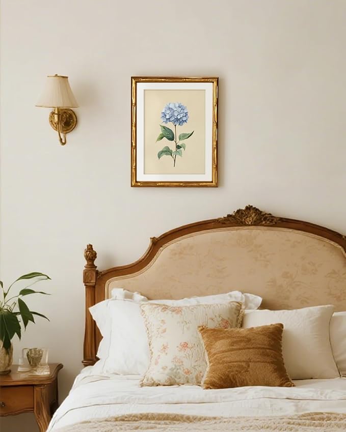 InSimSea Gold Bamboo Framed Canvas Wall Art, Vintage Hydrangea Flower Prints - Image 4