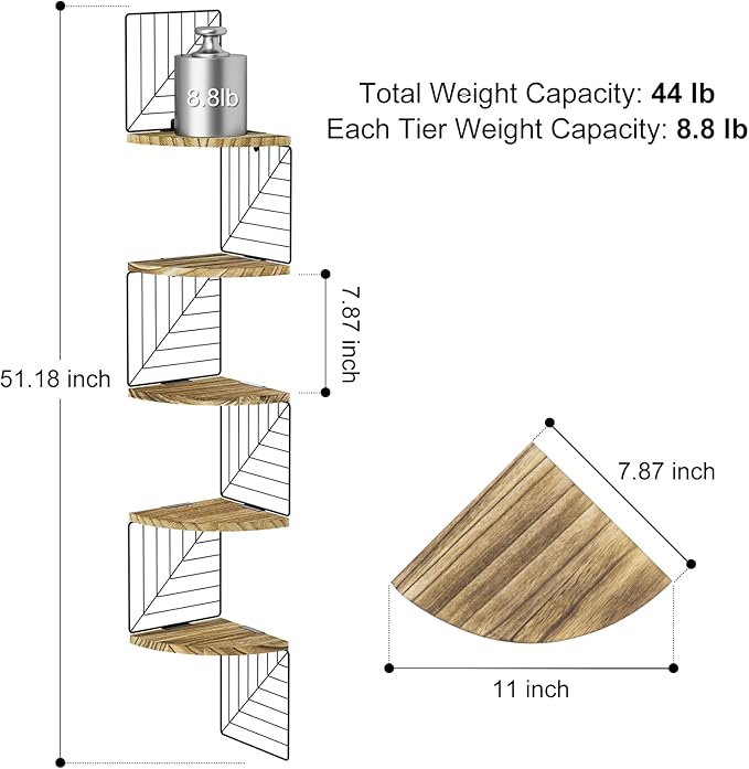 Love-KANKEI Corner Shelf Wall Mount of 5 Tier Rustic Wood Floating Shelves Wall - Image 3