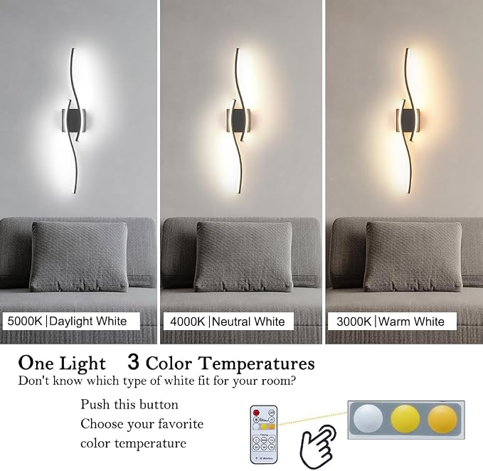 Daunton Modern Hardwired Wall Sconce Set of 2, LED Black Wall Light - Image 6