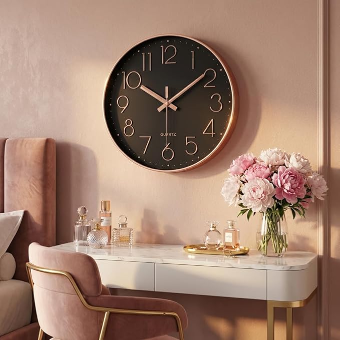 jomparis Rose Gold Wall Clock for Grils Womens Silent Non-Ticking Clock - Image 3