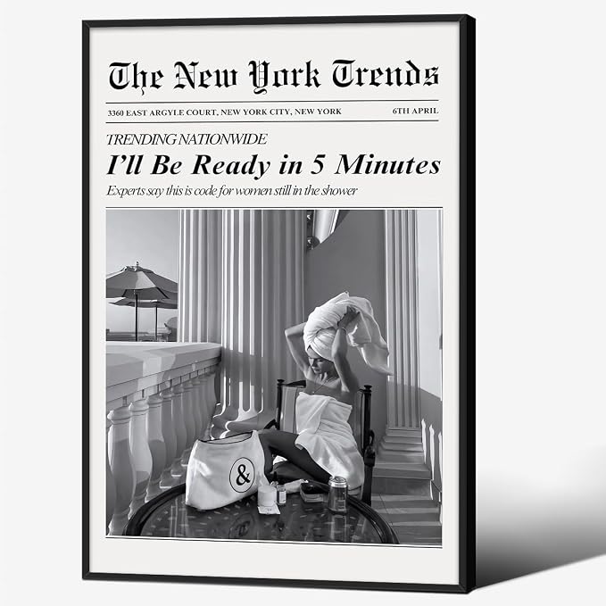Vintage Newspaper Black Framed Wall Art Trendy Black and White Aesthetic by FuSatisYilife