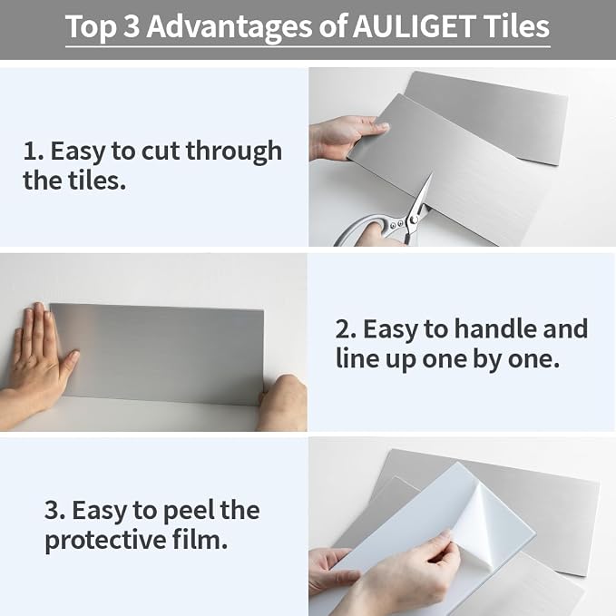 AULIGET 20-Piece Brushed Metal Peel and Stick Backsplash Tile, Laundry Room - Image 8
