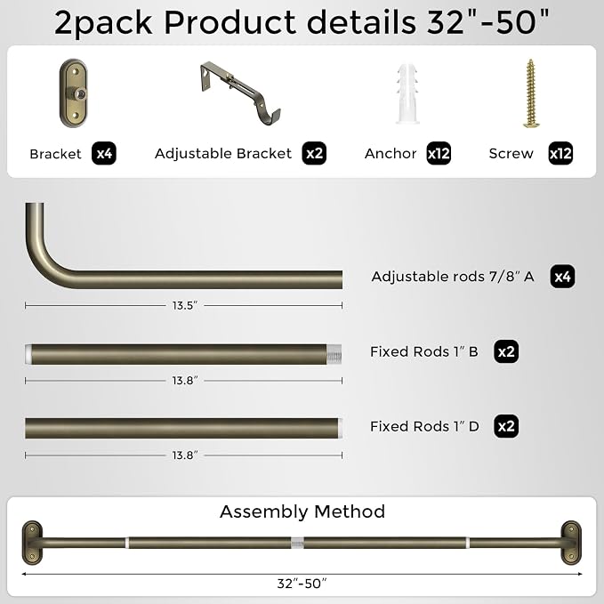 2 Pack Curtain Rods 32-46 Inch, Antique Bronze Wrap Around Blackout Curtain Rods - Image 7