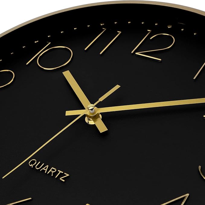 Foxtop Black Gold Wall Clock 12 Inch Silent Non-Ticking Battery Operated Round - Image 9