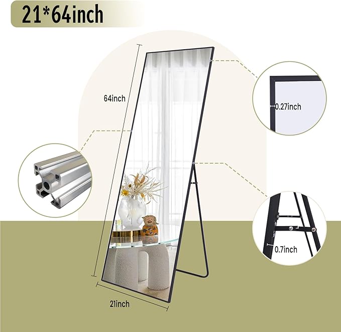 BEAUTYPEAK Full Length Mirror 64"x21" Nano Glass, Standing Rectangle Floor - Image 4