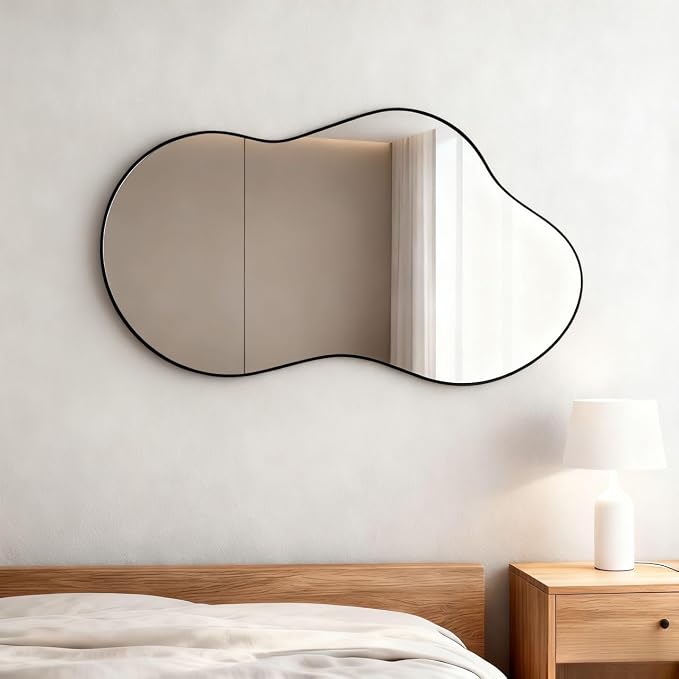 Itrue 20x36 Inch Black Framed Irregular Tempered Glass Wall Mirror, by Villacola