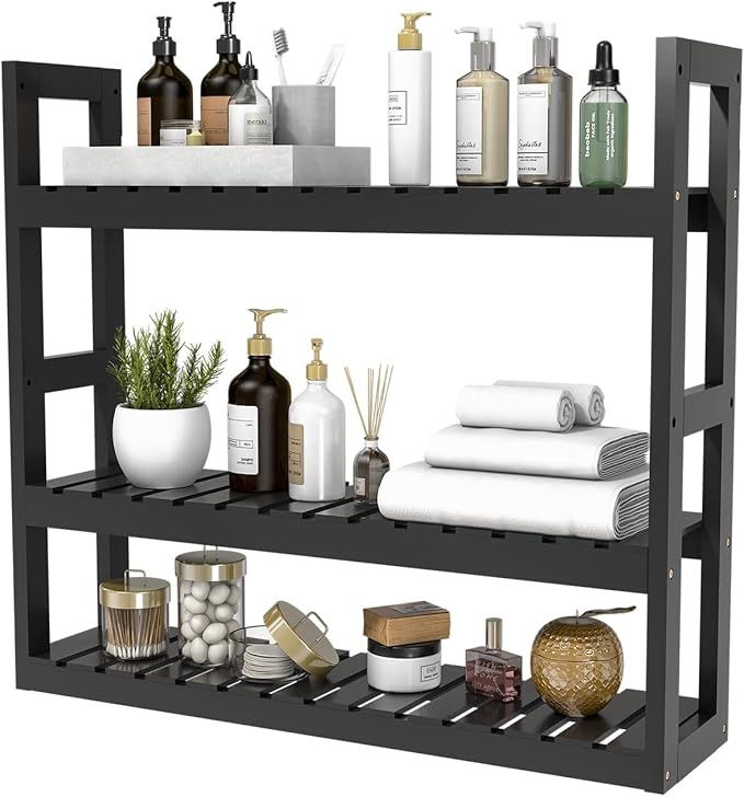 Domax Bamboo Bathroom Shelf 3-Tier Wall Mount Storage Rack Multifunctional by Domax
