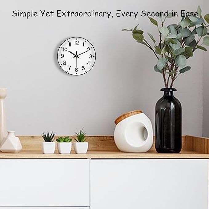 Black Wall Clock, 8 Inch Wall Clocks Battery Operated, Round Modern Non Ticking - Image 2