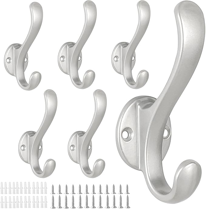 6 Pack Coat Hooks Wall Mount Heavy Duty Utility Retro Double Hooks by PEOIAOY