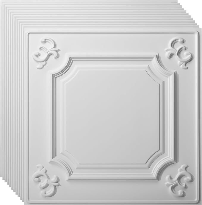 Art3d Drop Ceiling Tiles 24x24, Wainscoting Panels Glue Up 2x2, Cloud-White by Art3d