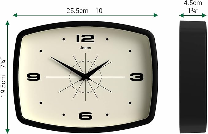 JONES CLOCKS® Movie wall Clock | Retro Rectangular Clock | 10 inch | Black | - Image 4
