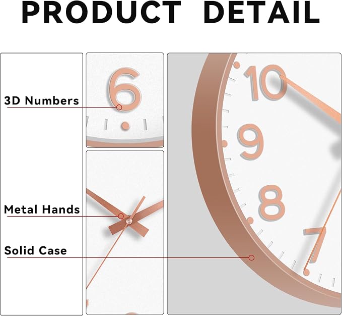 Roymnie Wall Clock, Silent Wall Clocks Battery Operated 8 Inch-Modern Non - Image 7