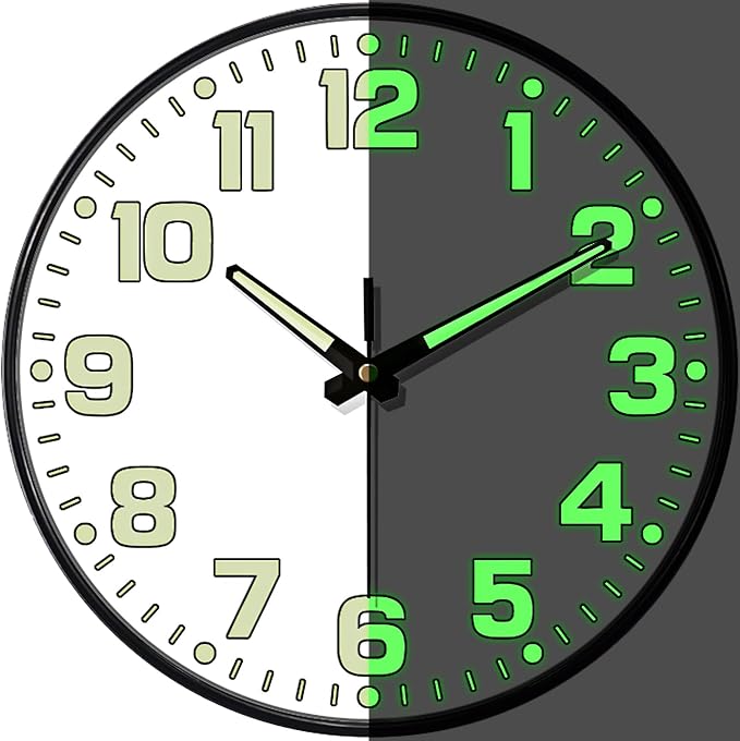 Glow in The Dark Wall Clock Non Ticking, 10 inch Silent Wall Clocks Battery by MABPEDO