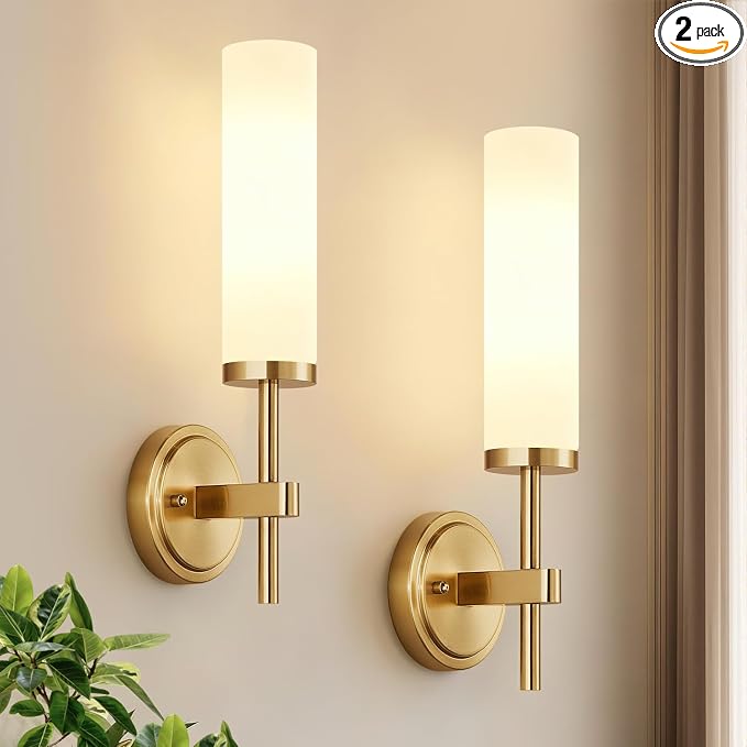 Wall Sconces Set of Two, Brushed Gold Bathroom Sconces by Bathroomlightfixtures