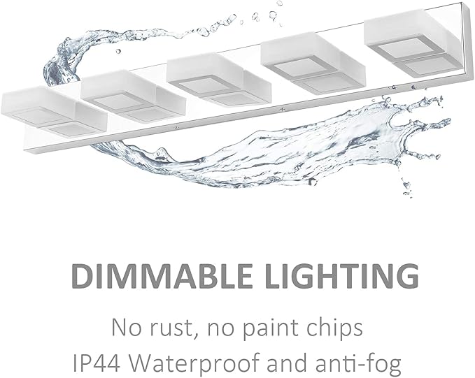 Ralbay Dimmable Chrome Bathroom Light Fixtures 5 Lights Modern LED Vanity Light - Image 8