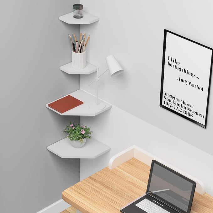 WELLAND 12-Inch Floating Corner Shelves Set of 2, Wall Mounted Storage Shelf - Image 7