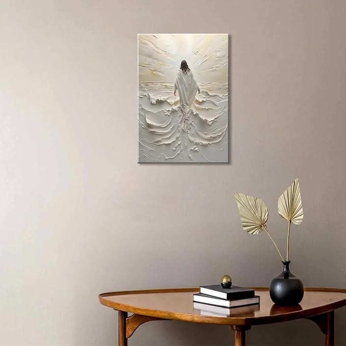 Abstract Jesus Walking on Water Canvas Wall Art Christian Spiritual Wall Decor - Image 6