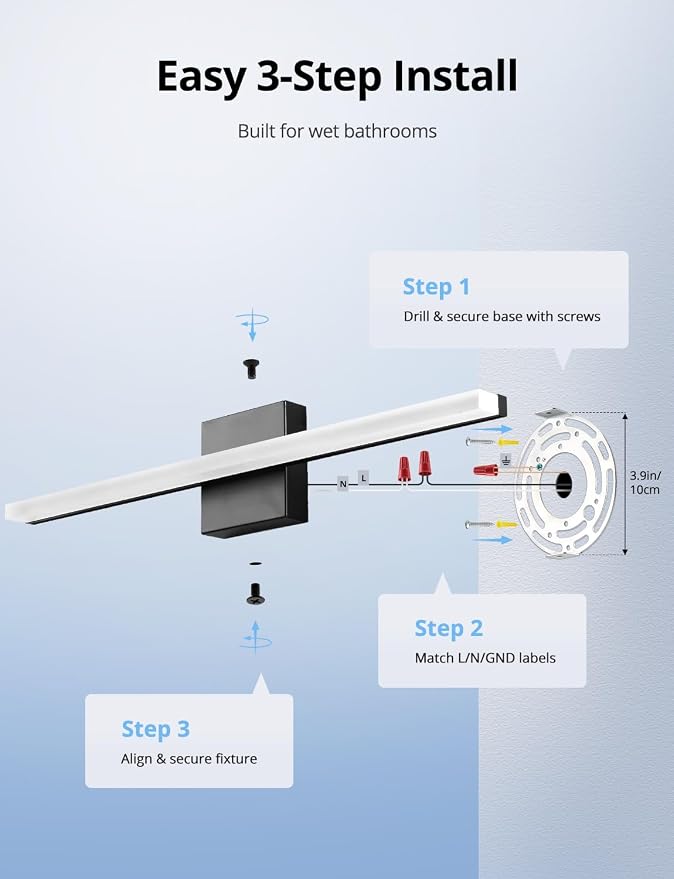 Combuh 2 Pack Bathroom Light Fixtures Black Vanity Lights Bar 24 Inch 14W - Image 8