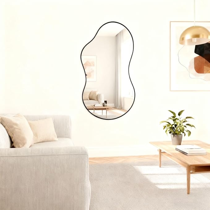 Itrue 20x36 Inch Black Framed Irregular Tempered Glass Wall Mirror, - Image 3