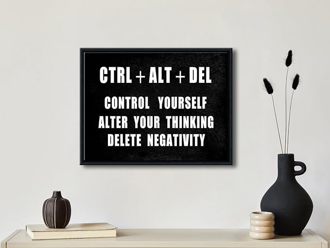 Pyradecor Black Framed Canvas Wall Art Motivational CTRL+ALT+DEL Classroom - Image 4