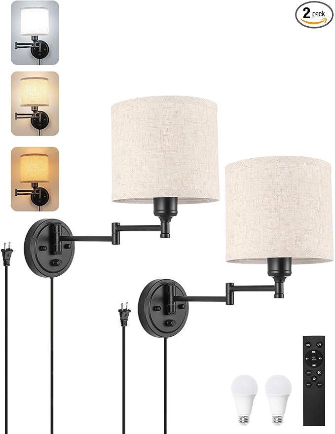 Plug in Wall Sconces with Remote Control, Dimming 10%-100% & Adjustable Colors by GOODATE