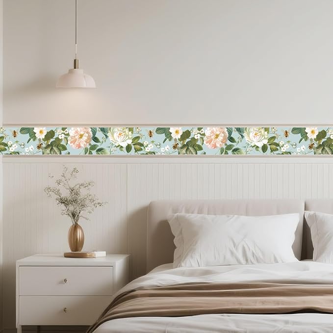 IVN Wallpaper Border Peel and Stick Wall Floral Bee Decorative Wall Trim Self - Image 2
