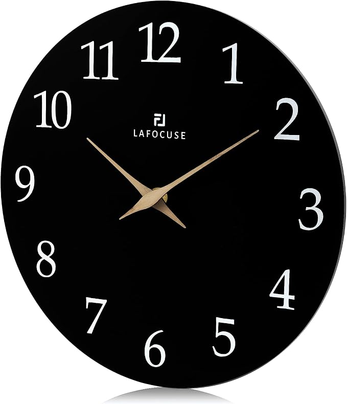 Lafocuse 12 Inch Wooden Black Wall Clock Battery Operated Silent Non-Ticking - Image 5