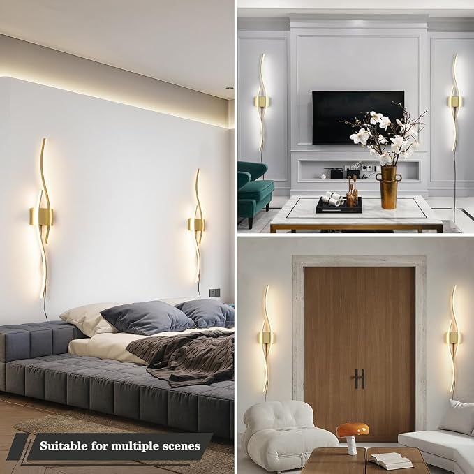 Daunton Modern Gold Plug in Wall Sconces Set of Two, RC Dimmable LED Plug in - Image 7