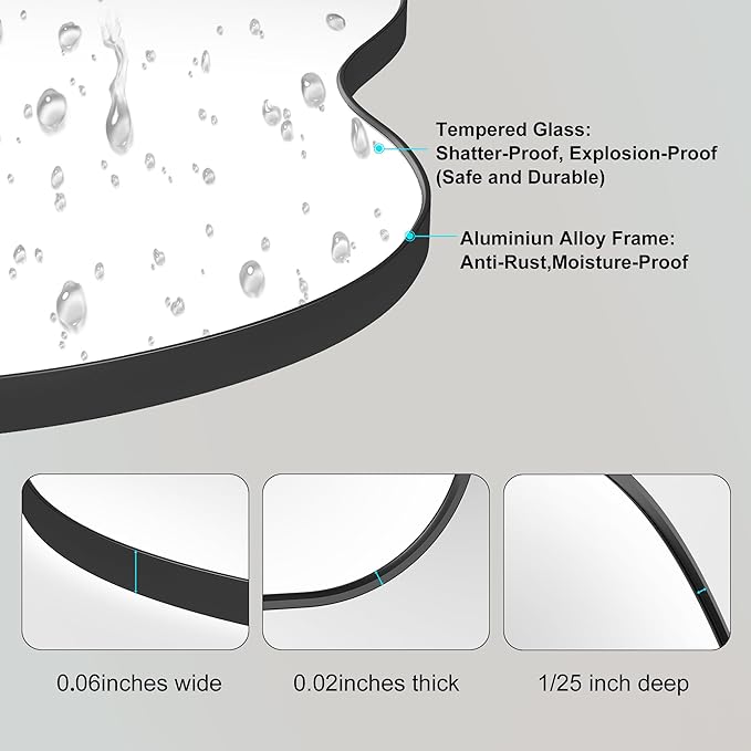 Itrue 20x36 Inch Black Framed Irregular Tempered Glass Wall Mirror, - Image 5