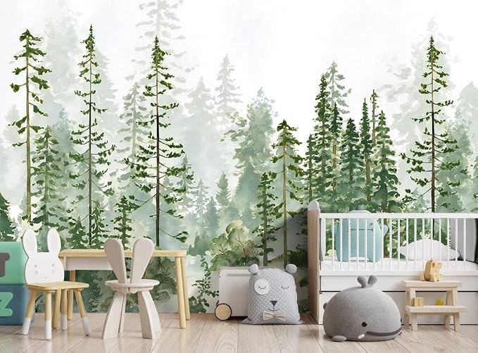 Boys or Girls Cartoon Pine Tree Forest wallpeper Nursery Kids Bedroom wall Mural - Image 2