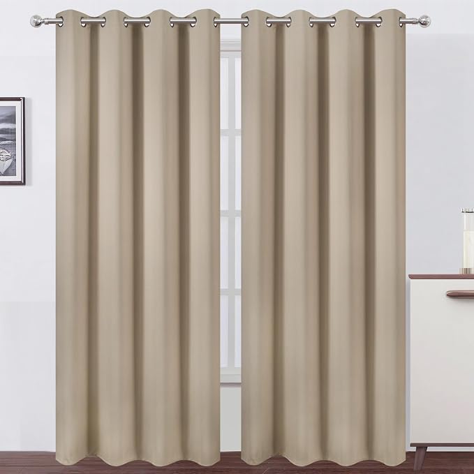 LEMOMO Blackout Curtains 52 x 108 inch/Khaki Curtains Set of 2 Panels/Thermal by Lemomo