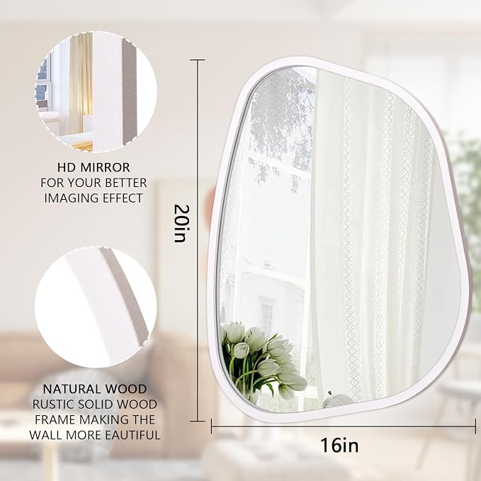 Irregular Oval Wall Mirror Large White 20"x16" Inches Asymmetrical Mirror - Image 7