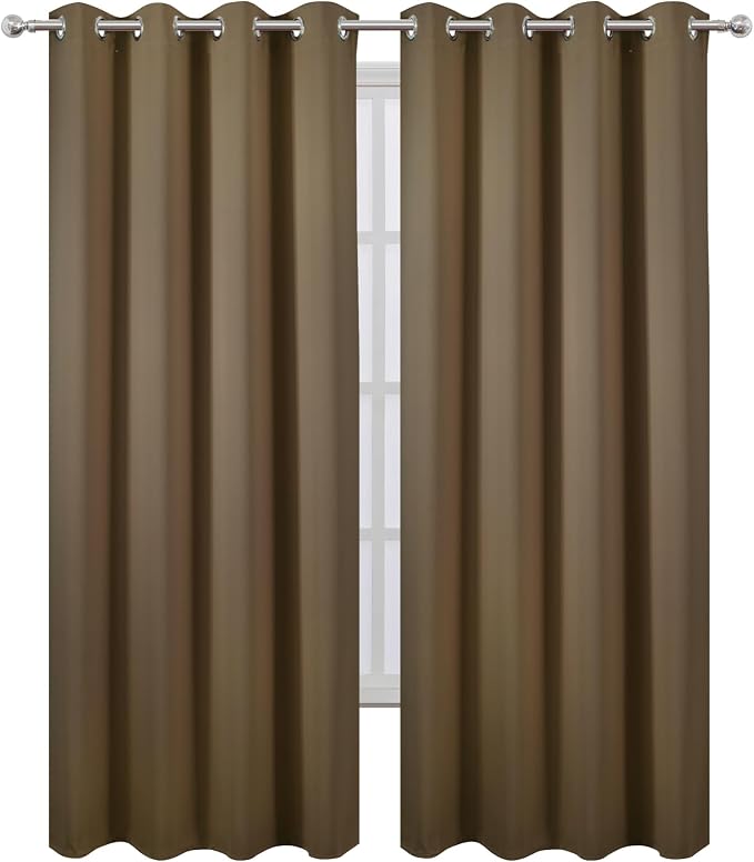 LEMOMO Blackout Curtains 52 x 90 inches Long Brown Curtains Set of 2 Panels - Image 2