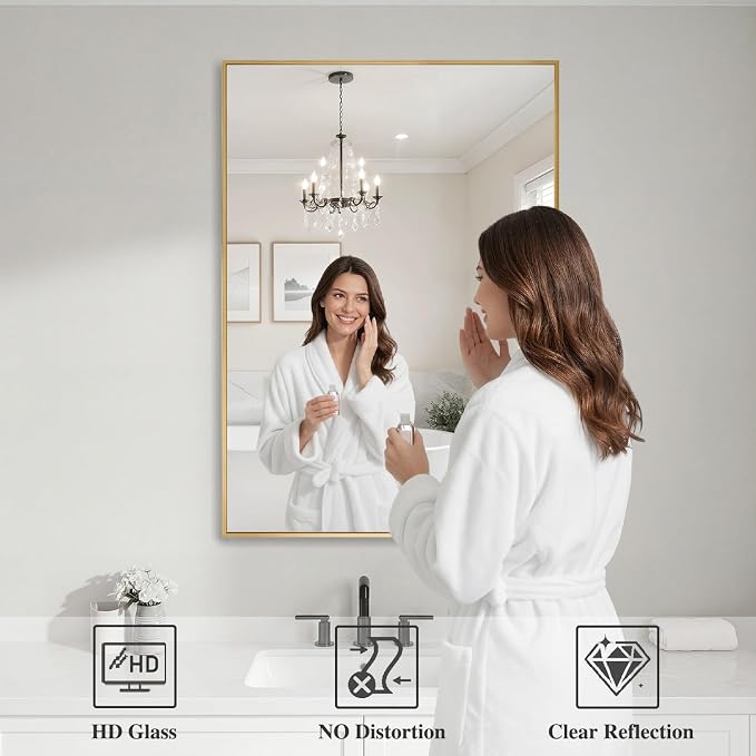 Koonmi Gold Mirrors for Wall, 24x36 Inch Bathroom Mirror, Rectangular Wall - Image 3