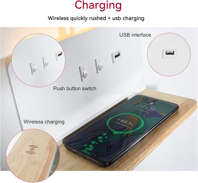 Bedside Wall Sconces with Wireless Charging Station & USB Charging, 3 - Image 4