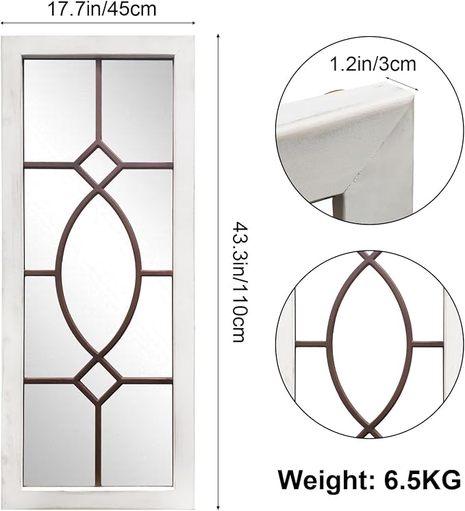 Farmhouse Mirror for Wall Decor: 43.3" x 17.7" Large Rustic Windowpane Mirrors - Image 5