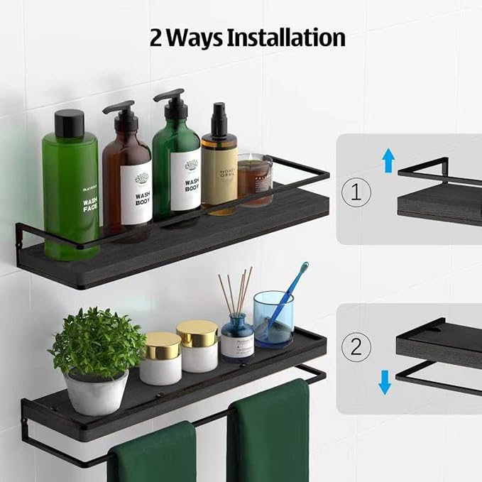 Meangood Floating Shelves Wall Mounted Set of 2, Rustic Wood Wall Storage - Image 5