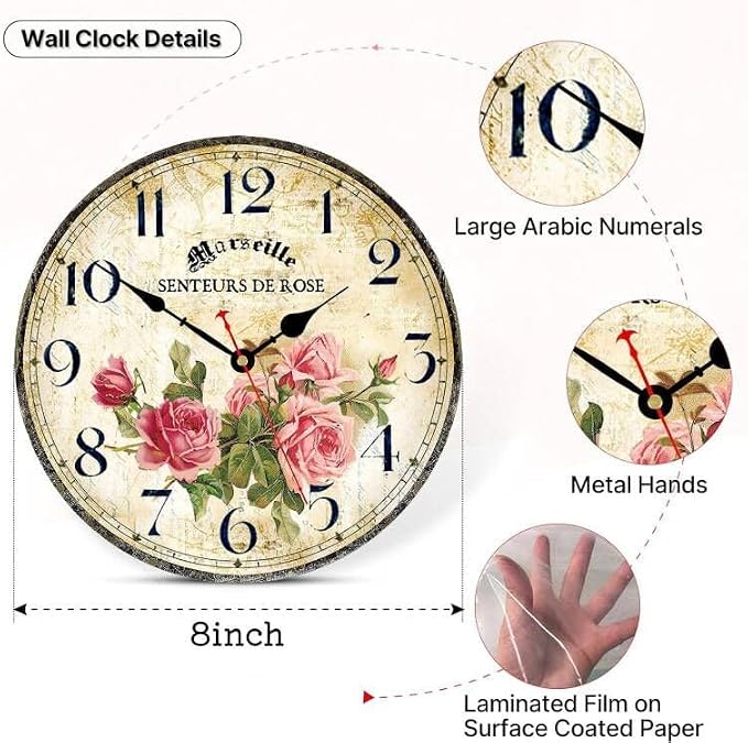 Vintage French Floral Wall Clock - Image 4