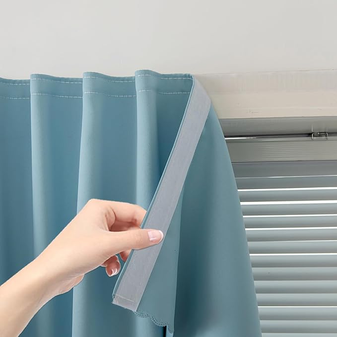 Thermal Blackout Curtains with Self-Adhesive Tape, No Rod No Drill Easy Install by Sovtfides