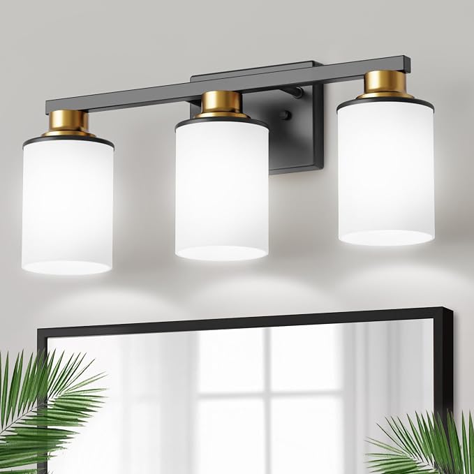 DORESshop Black and Gold Vanity Light, 3-Light Bathroom Light Fixture Over by DORESshop