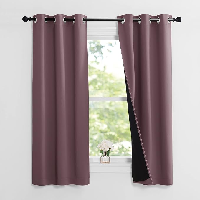 NICETOWN Dry Rose 100% Blackout Lined Curtains, 2 Thick Layers Narrow Wide by NICETOWN