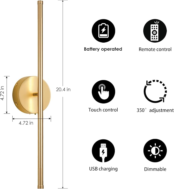 KARTOOSH Battery Operated Wall Sconces, Dimmable Wall Sconces Set of Two - Image 5