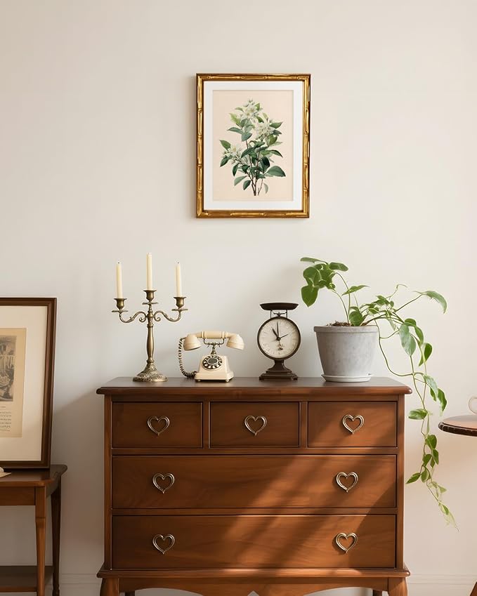 InSimSea Gold Bamboo Framed Canvas Wall Art, Vintage White Jasmine Botanical - Image 2