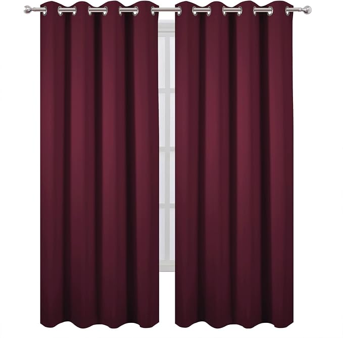 LEMOMO Blackout Curtains 52 x 120 Inch Long Burgundy Red Curtains Set of 2 - Image 2
