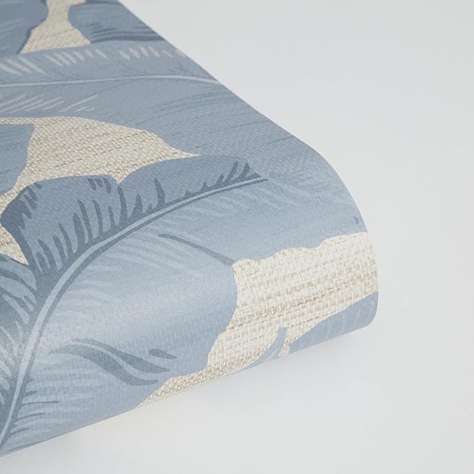 Tempaper Textured Blue Layered Palm Faux Grasscloth Removable Peel and Stick - Image 8