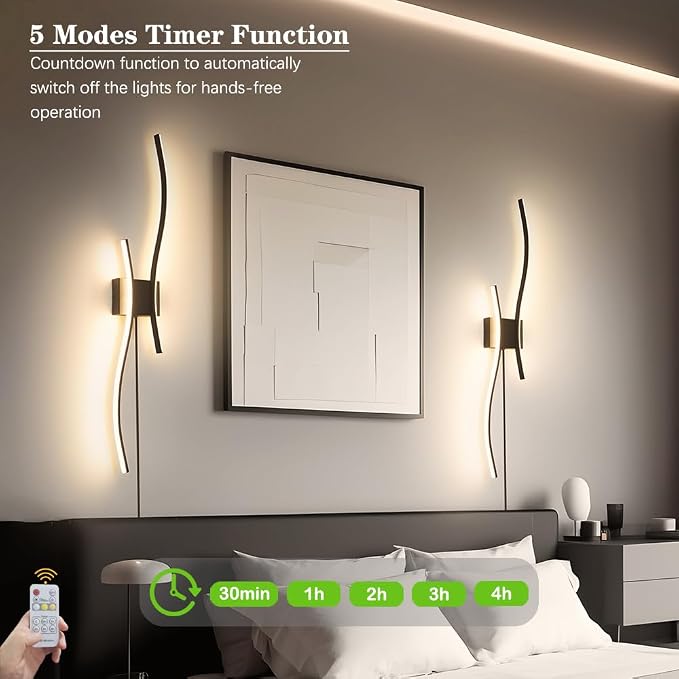 Daunton Modern Black Plug in Wall Sconces Set of 2 - Image 5